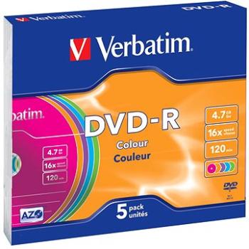 VERBATIM DVD-R AZO 4,7GB, 16x, colour, slim case 5 ks (43557)