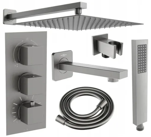 MEXEN/S Cube DR02 podomítkový vanový SET s vytokovou hubicí + slim sprcha 30, grafit 77503DR0230-66