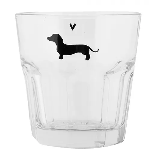 Sklenička na vodu s jezevčíkem a srdíčkem Dog&Cat - Ø 8*8 cm / 200 ml Clayre & Eef