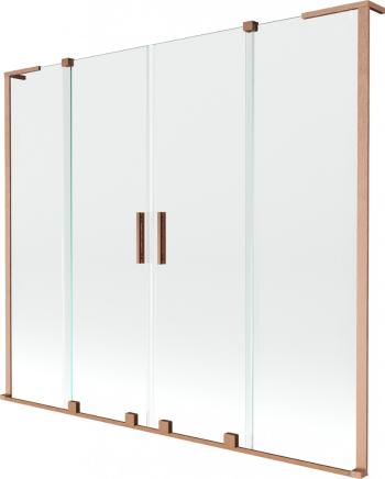 MEXEN/S Velar L Duo dvoukřídlá posuvná vanová zástěna 200 x 150 cm, transparent, měď kartáčovaná 896-200-003-02-65