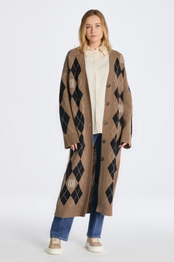 SVETR GANT ARGYLE V-NECK LONG CARDIGAN MOLE BROWN