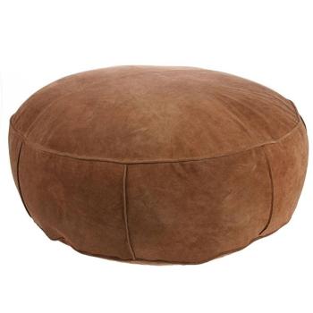 Hnědý kožený pouf Fringe XL - Ø 80*20 cm TPO5003