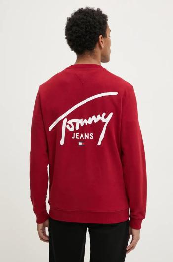 Bavlněná mikina Tommy Jeans pánská, vínová barva, s potiskem, DM0DM19230