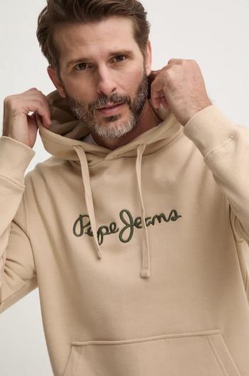 Bavlněná mikina Pepe Jeans NEW JOE HOODIE pánská, béžová barva, s kapucí, s aplikací, PM582716