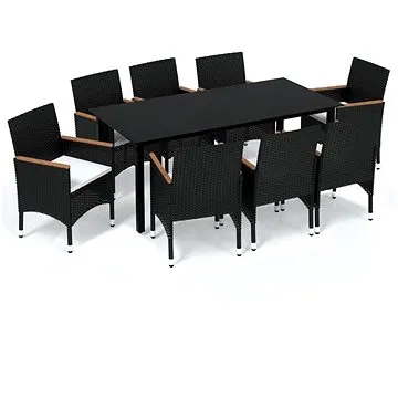 9dílný zahradní jídelní set s poduškami polyratan černý s hnědými područkami , 3095002 (3095002)