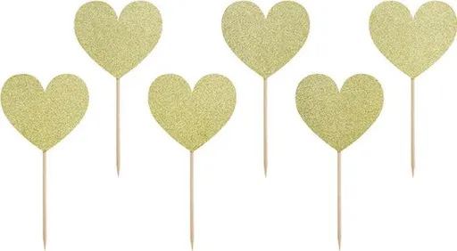 Zapichovátka do cupcaku - Zlaté srdíčka - Svatba / Valentýn - 6 ks - PartyDeco