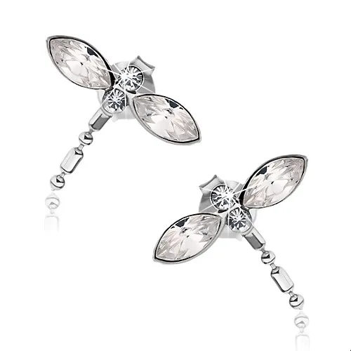 Náušnice ze stříbra 925, vážka s čirými krystaly Swarovski, puzetky