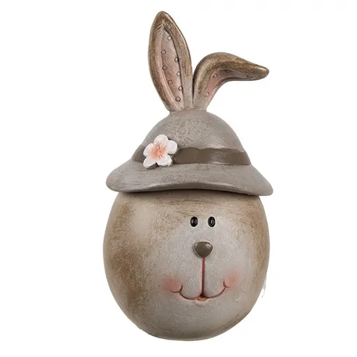 Hnědá dekorace králičí hlava s kloboukem - Ø 7*13 cm Clayre & Eef