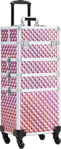 Kosmetický kufr LUXURY 4v1 - Diamond holo růžový