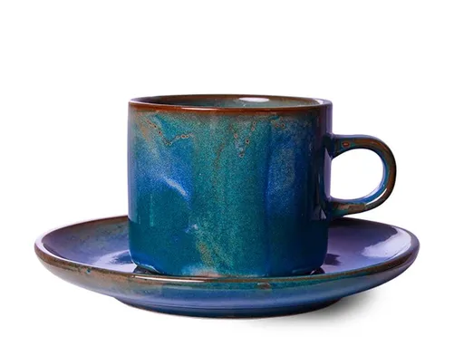 Rustikálně modrý porcelánový šálek s podšálkem Chef  - Ø 8*6,5 cm / 220 ml  HKLIVING