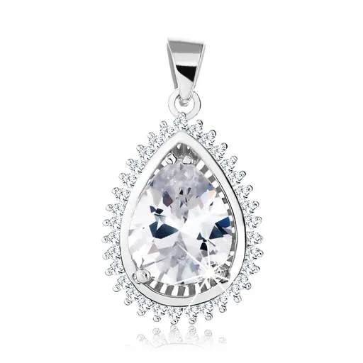 Stříbrný 925 rhodiovaný přívěsek, broušený čirý zirkon ve tvaru slzy