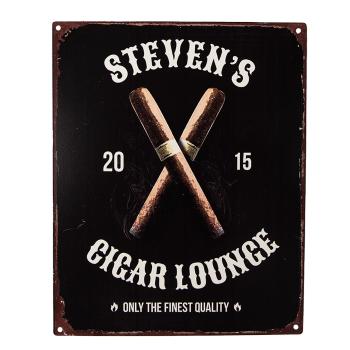 Černá antik nástěnná kovová cedule s doutníky Cigar Lounge - 20*1*25 cm 6Y5226