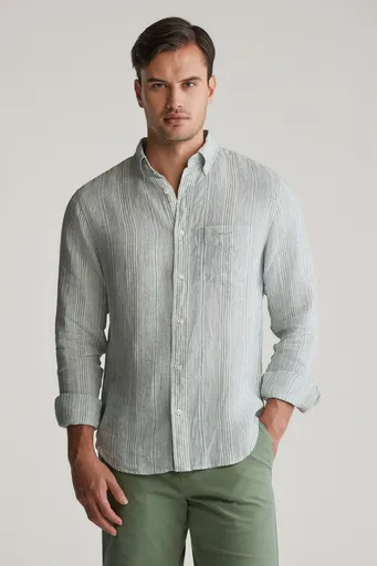 KOŠILE GANT REG LINEN STRIPE SHIRT KALAMATA GREEN