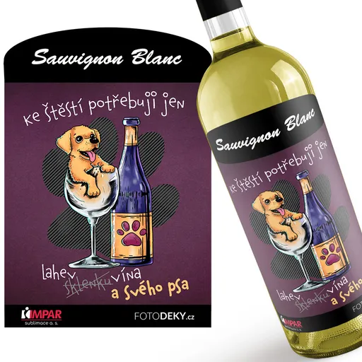 Víno Štěstí + pes + víno (Druh Vína: Bílé víno)