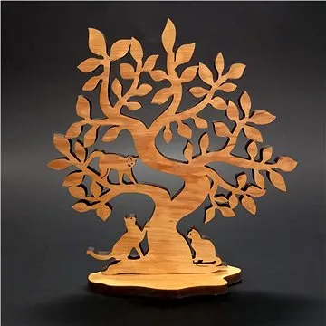 AMADEA Dřevěný 3D strom s kočkami, masivní dřevo, výška 20 cm, tloušťka 8mm (23328-0O)