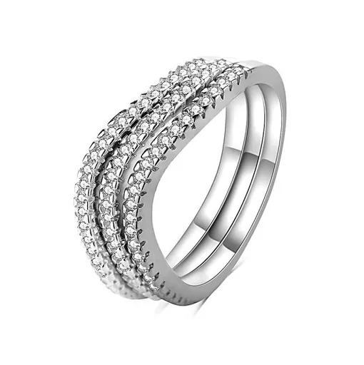 MOISS Trojitý stříbrný prsten se zirkony R00023 58 mm