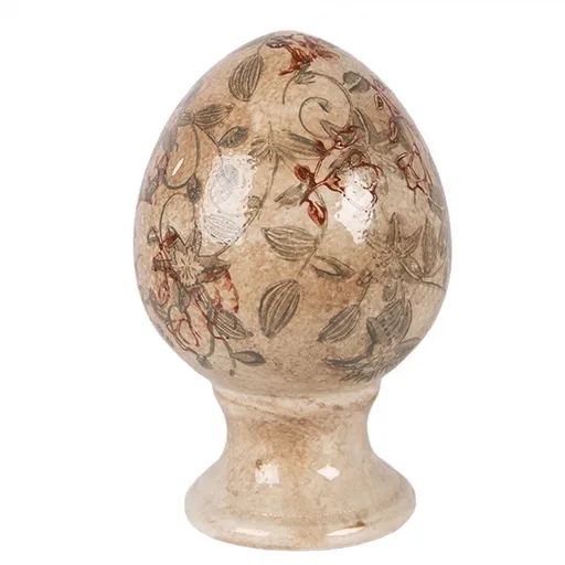Béžové keramické vajíčko s květy Margaus S - Ø 9*14 cm Clayre & Eef