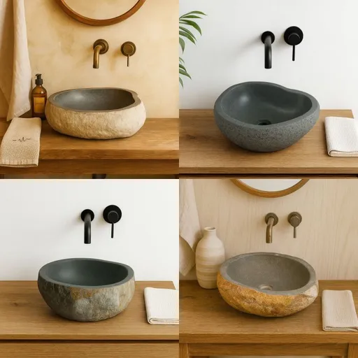 Umyvadlo z říčního kamene Ø 30–35 cm, přírodní kámen