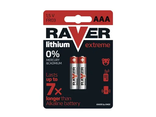 Baterie lithiová AAA R03 1,5V RAVER 2ks / blistr