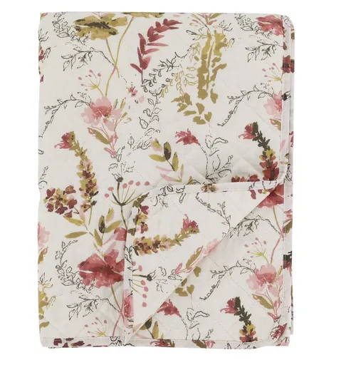 Krémový bavlněný přehoz s květy Aix Quilt Wild Flowers - 130*180 cm Chic Antique