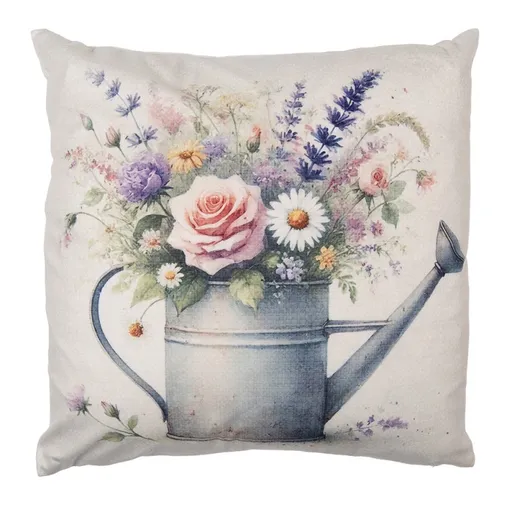 Béžový povlak na polštář konvička s květy - 45*45cm Clayre & Eef