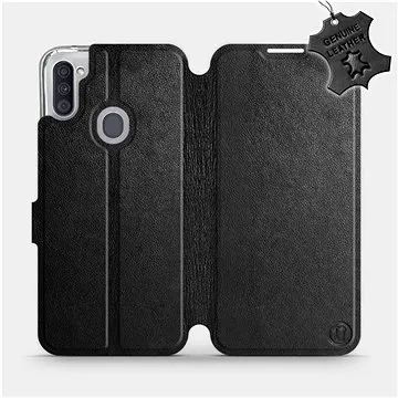 Flipové pouzdro na mobil Samsung Galaxy M11 - Černé - kožené - Black Leather (5903516387373)