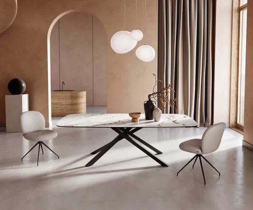 Jídelní stůl Edge oválný 240x120 keramika Calacatta Luxe bílo