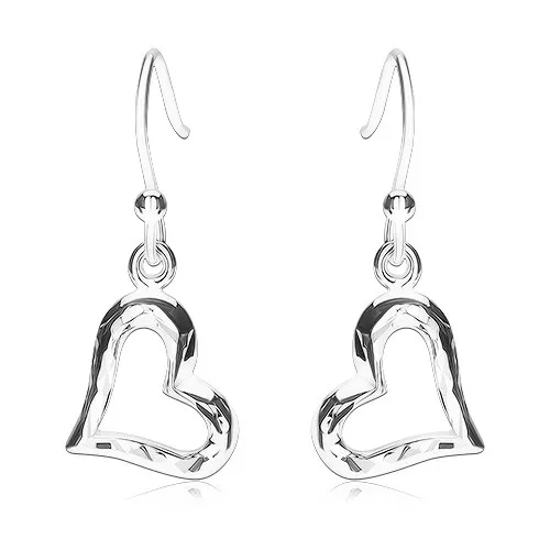 Stříbrné náušnice 925, vypouklý obrys srdíčka, lesklý povrch se zářezy