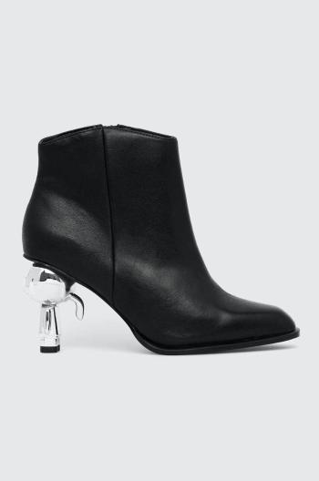 Kožené kotníkové boty Karl Lagerfeld IKON HEEL dámské, černá barva, na podpatku, KL39035