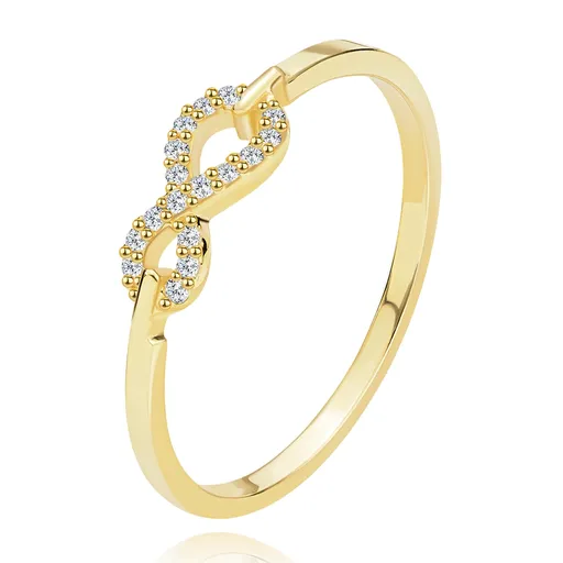 Prsten ze žlutého zlata 585 - symbol nekonečna, sedmnáct čirých briliantů - Velikost: 49