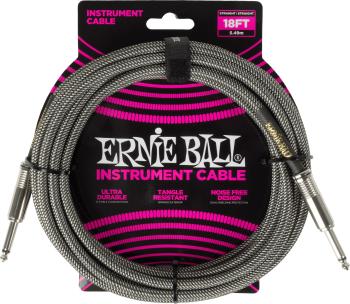 Ernie Ball Braided Instrument Cable Straight/Straight 18ft - Silver Fo