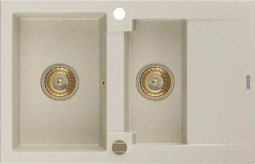 MEXEN/S Gaspar granitový dřez 1.5 s odkapávačem 737 x 475 mm, béžový, zlatý sifon 6507731505-69-G