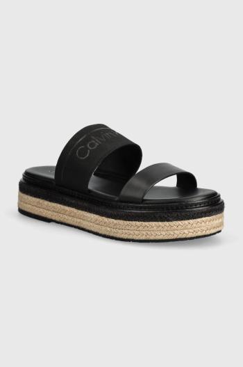 Pantofle Calvin Klein WEDGE SLIDE HE dámské, černá barva, na platformě, HW0HW01966