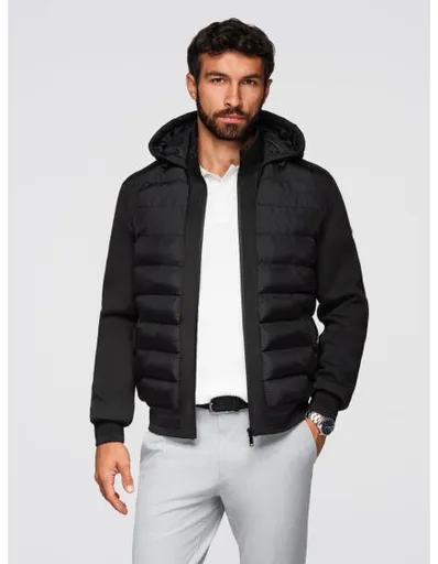 Pánská prošívaná bunda s odnímatelnou kapucí – modro-červená V1 OM-JALP-0206