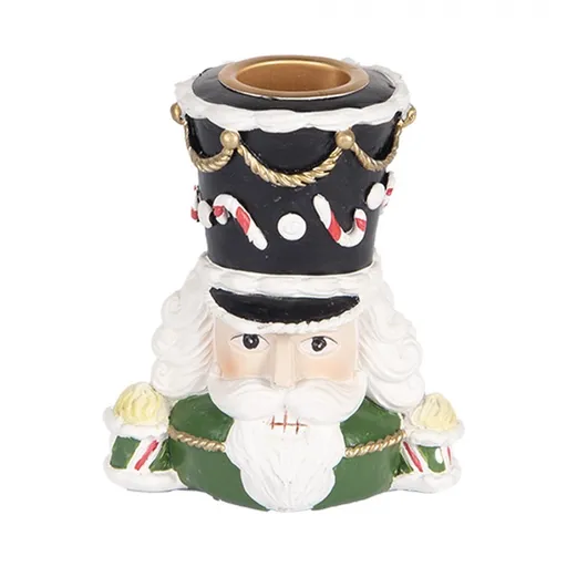 Zelený svícen na úzkou svíčku Louskáček Nutcracker - 8*6*9 cm Clayre & Eef