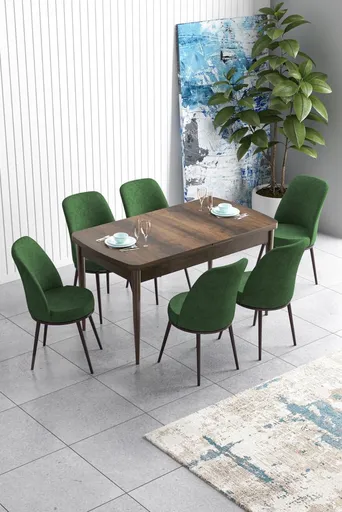 Extendable Dining Table & Chairs Set (7 Pieces) Han - Baroque, Khaki
