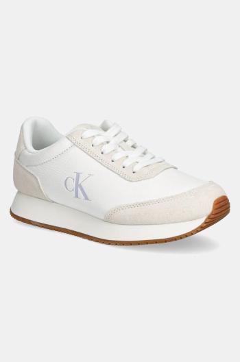 Kožené sneakers boty Calvin Klein Jeans RUNNER LACEUP LOW MIX MG bílá barva, YW0YW01798