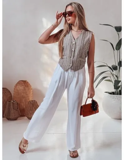 Dámské volnočasové kalhoty s širokými nohavicemi LOVETRIP bílé