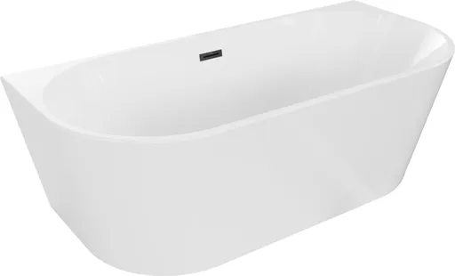 MEXEN/S Oval vana volně stojící nástěnná 150 x 75, bílá, sifon a přepad černá 52671507500-70