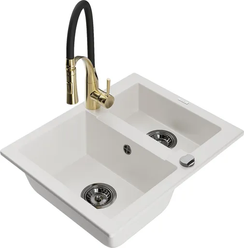 MEXEN/S Carlos granitový dřez 1.5 včetně baterie Aster, bílá 6518-20-73450-57-B