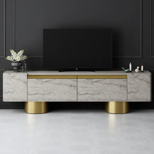 TV stolek Bohem - Travertine, Gold