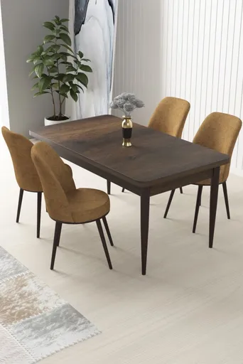Dining Table & Chairs Set (5 Pieces) Nil - Baroque, Cappuccino