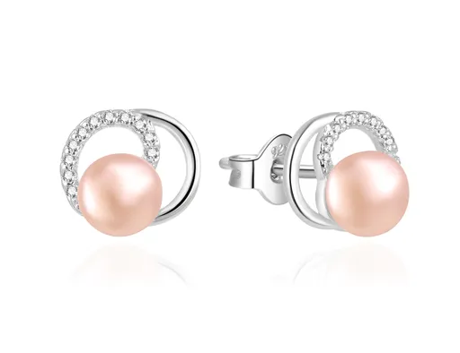 Agato Stříbrné náušnice s pravou růžovou perlou a zirkony AGT-E216PW-PPI