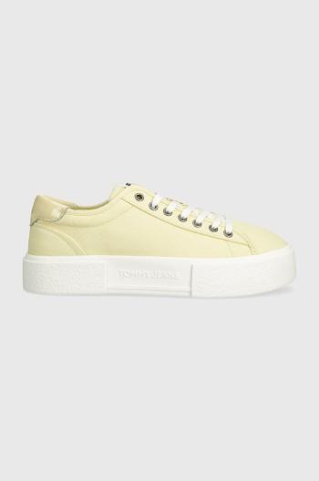 Tenisky Tommy Jeans TJW FOXING FLATFORM SNEAKER dámské, žlutá barva, EN0EN02480