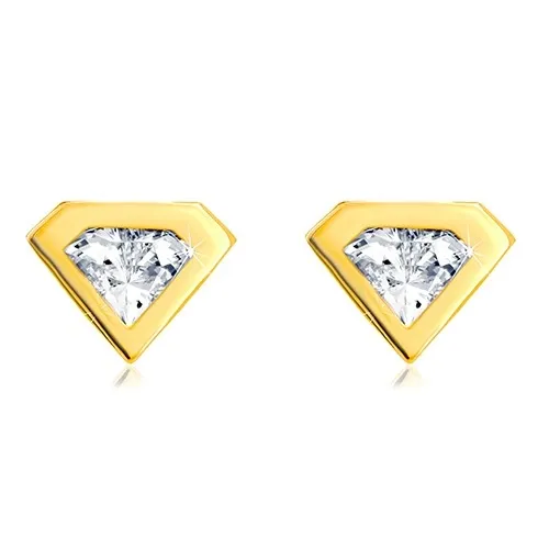 Náušnice ze zlata 585 - broušený zirkon se zlatým lemem, motiv diamantu