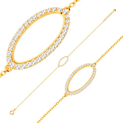 Náramek ze žlutého 14K zlata - třpytivý obrys oválu se zirkony čiré barvy