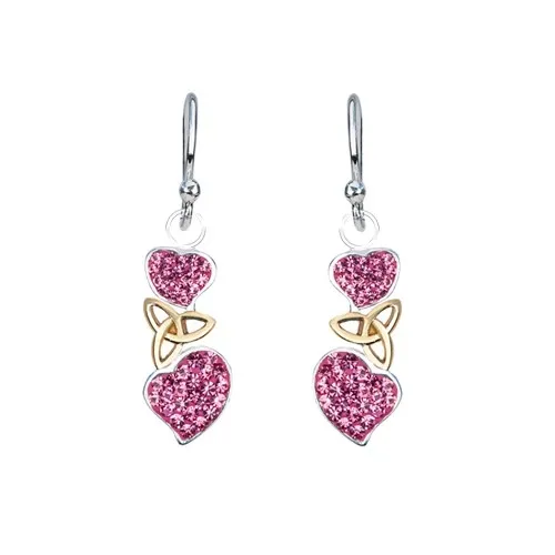 Náušnice ze stříbra 925 - růžová srdíčka a keltský uzel zlaté barvy