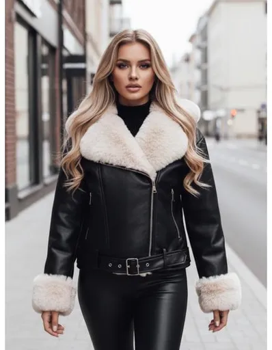 Dámská koženková bunda s kožešinou černá