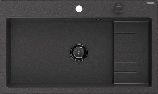 MEXEN/S Omar granitový dřez 1-komorowy 800 x 480 mm, černý kropenatý, sifon černá 6520801005-76-B