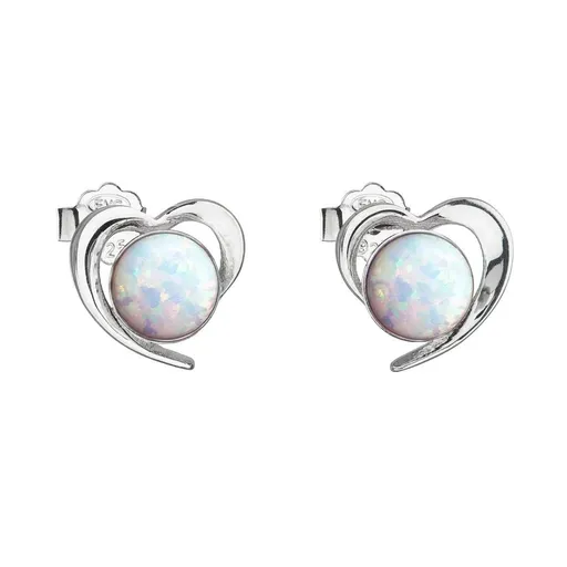 Evolution Group - Pavona Stříbrné náušnice srdíčka s bílými syntetickými opály 31259.3 white